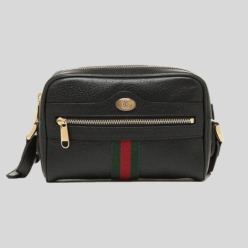 GUCCI Ophidia Calfskin Web Small Shoulder Bag Black RS-719885