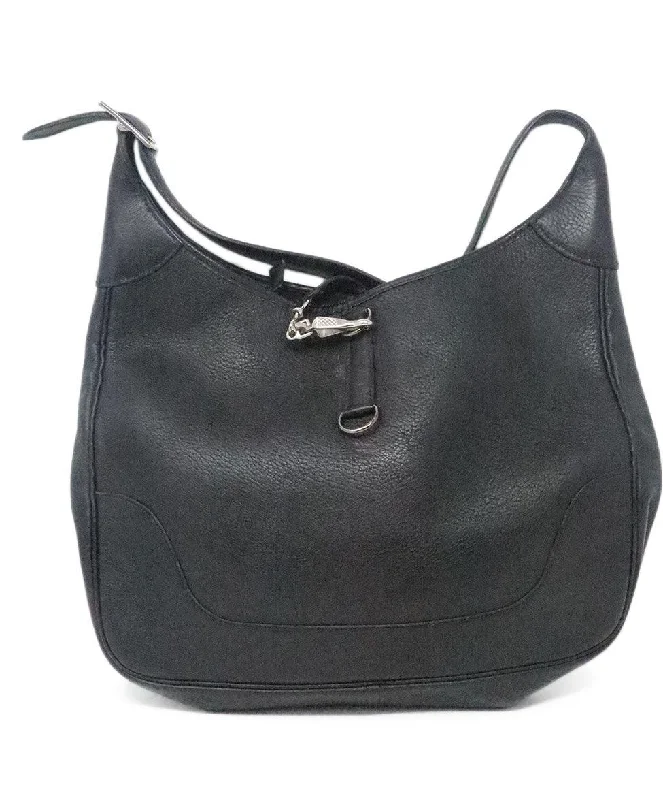 Hermes Black Leather Hobo Trim Bag