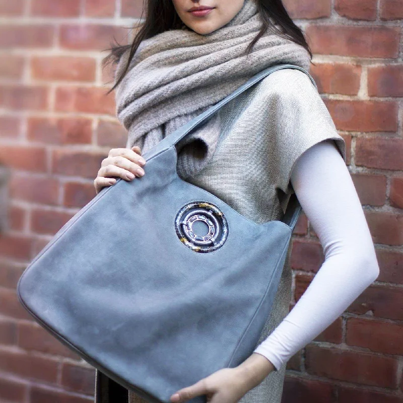 Paige Hobo  - Denim Blue Suede, Labradorite Gemstones