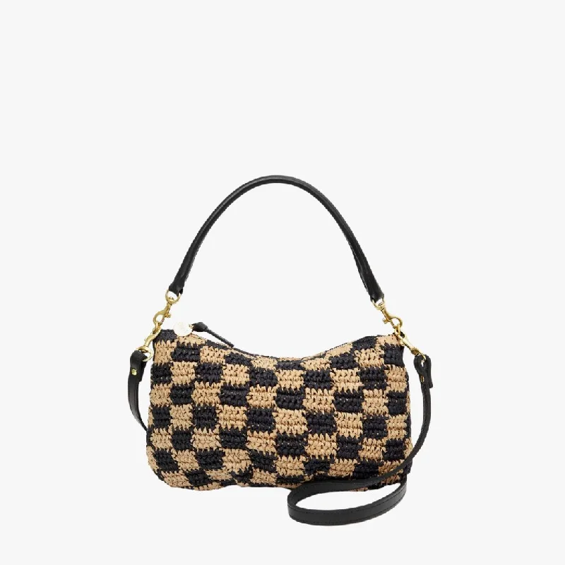 Petit Moyen Messenger (Black + Natural Checker Raffia)