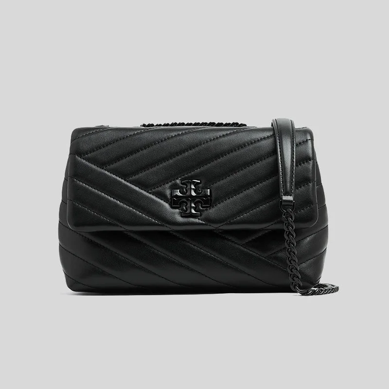 TORY BURCH Kira Small Chevron Convertible Shoulder Bag Black/Silver RS-90856