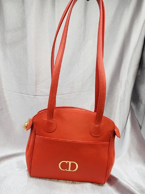 Vintage Dior CD Logo Leather Shoulder Bag Red