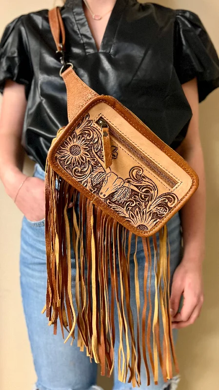 Darling Bull Tooled Front Sling Bag