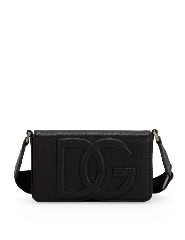 Dolce & Gabbana logo-embossed leather messenger bag