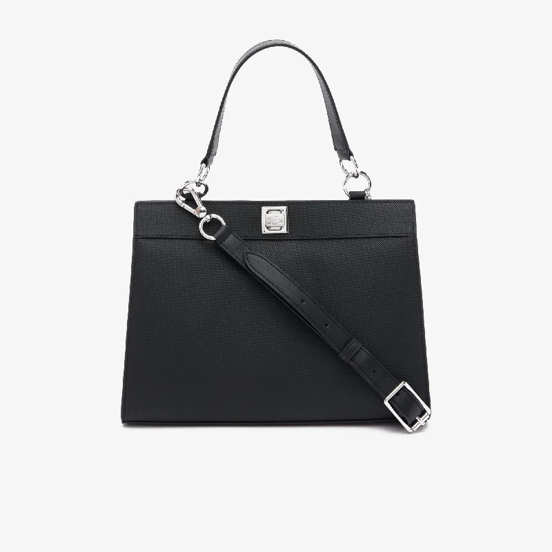 Women's Piqué-Effect Canvas Purse Black