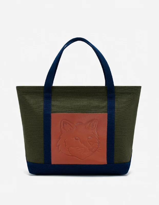 Fox Head Leather Pocket Classic Tote Bag Military Green/ink Blue