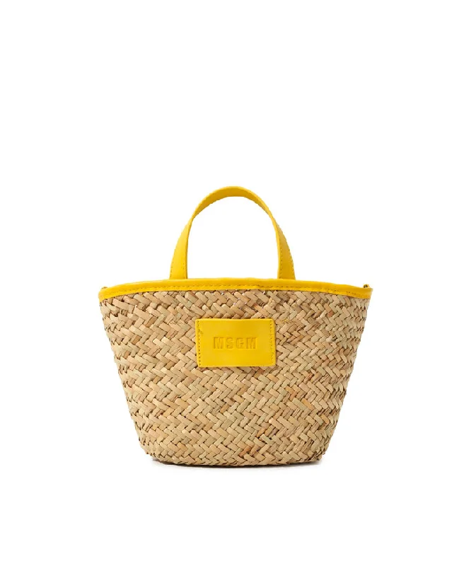 Women's Large straw tote bag with accomanying mini pouch Yellow