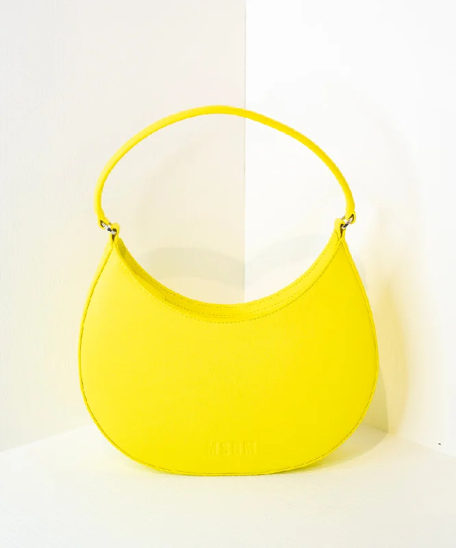 Opaque Faux Leather Small "Hobo" Shoulder Bag Fluo Yellow