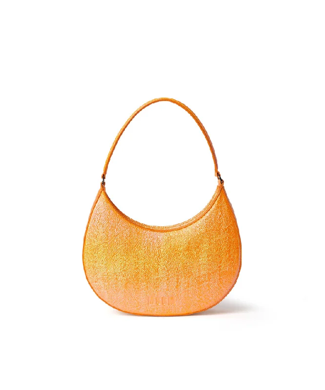 Shaded craquele faux leather small "Hobo" shoulder bag Orange