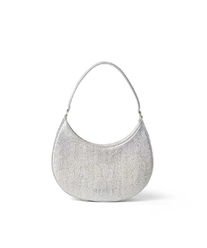 Shaded craquele faux leather small "Hobo" shoulder bag Silver