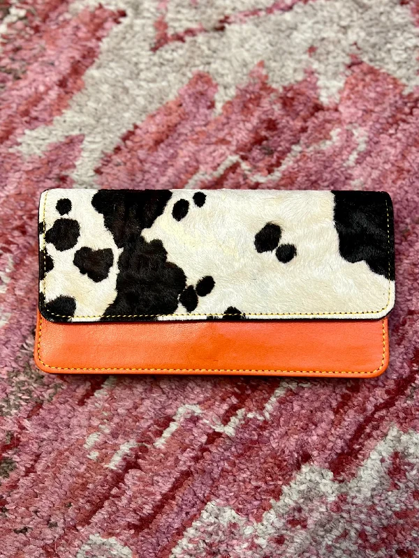 Black & White Cow Print/ Orange