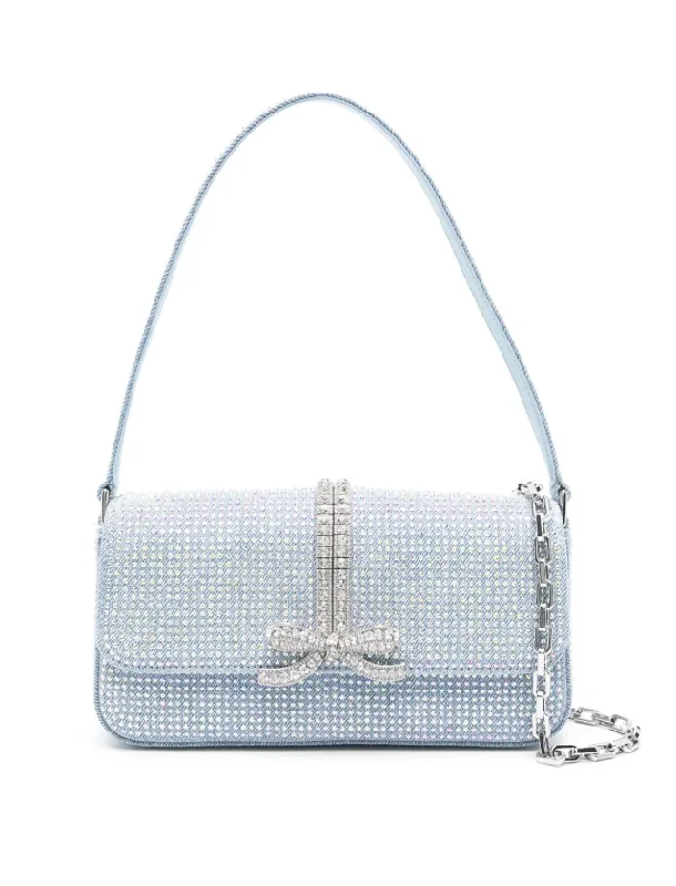 Self-Portrait blue rhinestone denim baguette bag