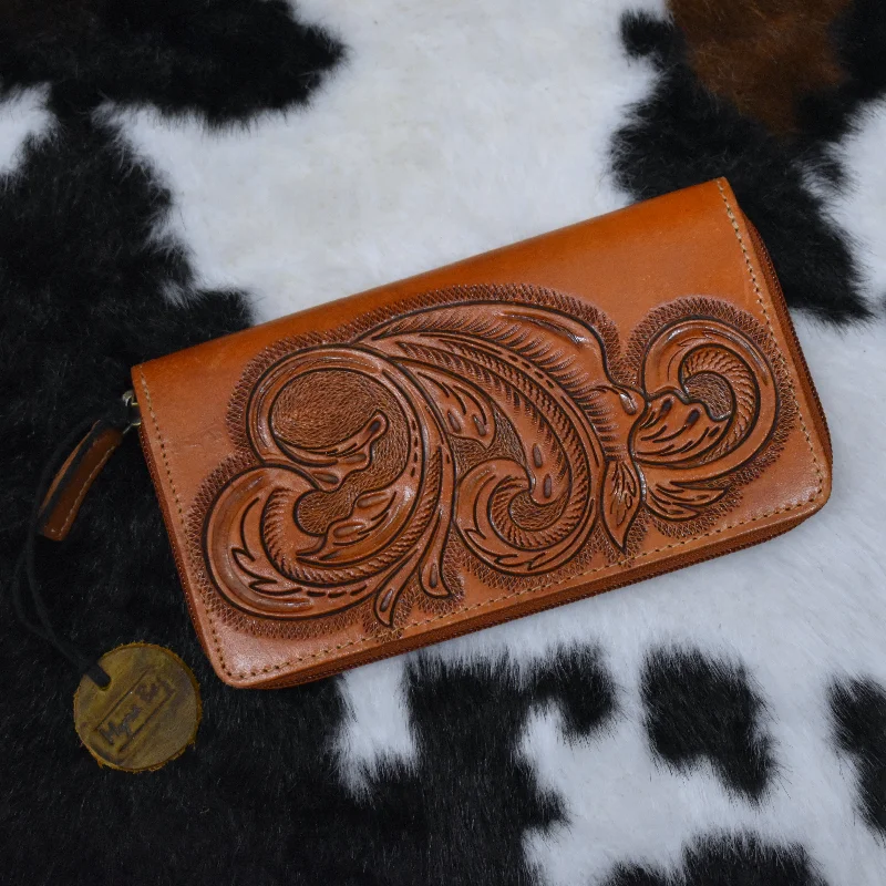 Stallion Tooled Zipper Wallet