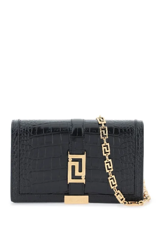 Versace croco-embossed leather greca goddes crossbody bag